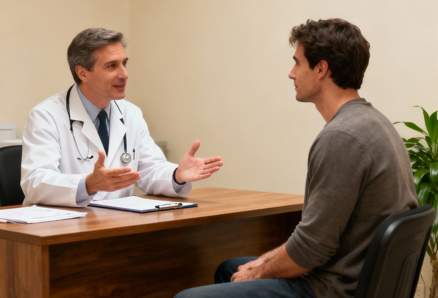 Orvos a beteggel beszélget