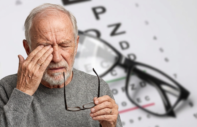 Rosszul látó idős férfi makuladegenerációban szenved