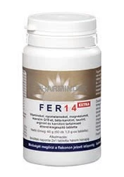 FER14 EXTRA tabletta Vitaminokat, nyomelemeket, magnéziumot, koenzim Q10-et, béta-karotint, taurint, glutationt, arginint és karnitint tartalmazó étrend-kiegészítő férfiaknak